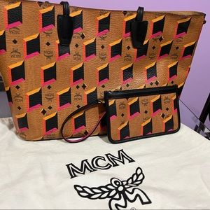 MCM Limited Edition Shopper Set Pink and Black Leather Tote